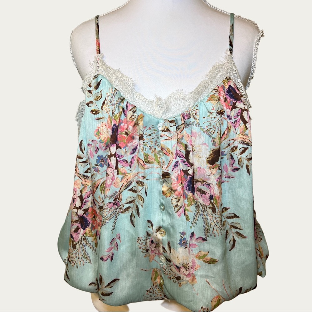 BTFL-Life Women’s Floral Silky Lace Blouse‎ in Light Blue Medium Boho Chic